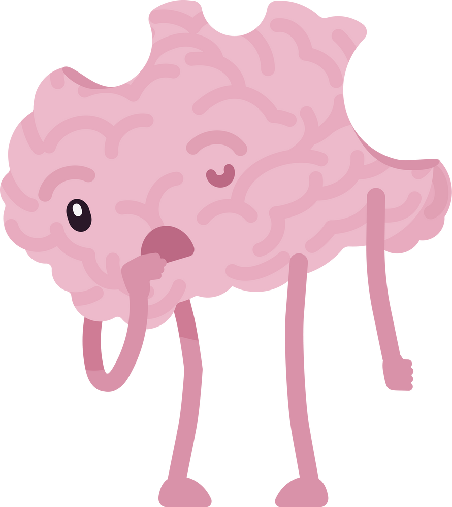 Brain character, cute funny face neurotrauma, brain damage or injury
