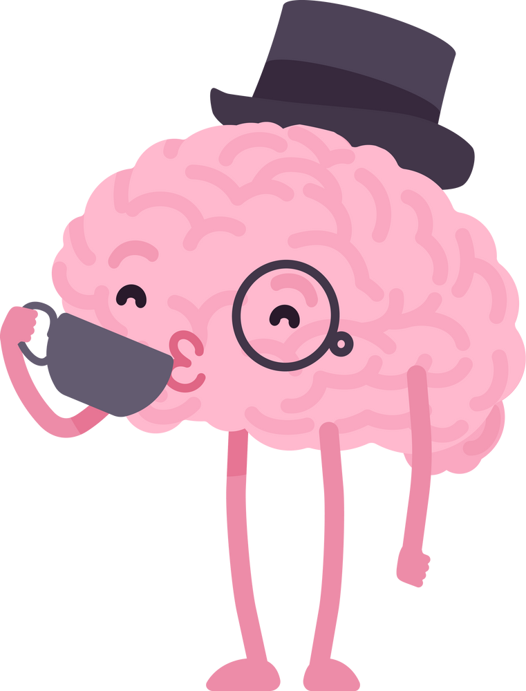 Brain talented character, cute funny face, smart gentleman